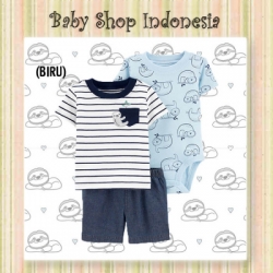 LU551 Setelan Baju Bayi Import 3in1 Jumpsuit Bayi Tshirt Anak Branded Blue Cute Sloth  large